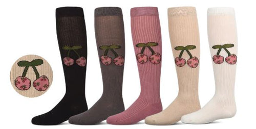Memoi Girls Ribbed Cherry Knee Socks MKF 7192