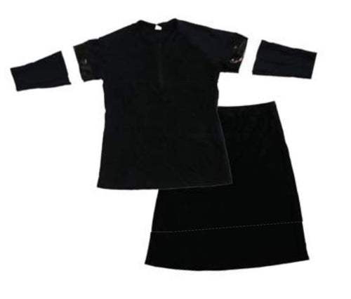 DaCee Two Piece Black With White Swim Cover Up