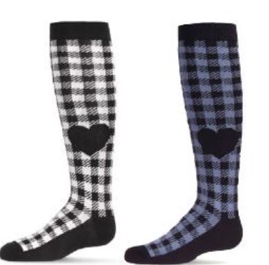 Memoi Gingham Girls Heart Knee Sock