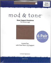 Load image into Gallery viewer, Mod and Tone Clear Sheer Support Pantyhose 6 Pack 12D-1221-6 - COZY HOSE